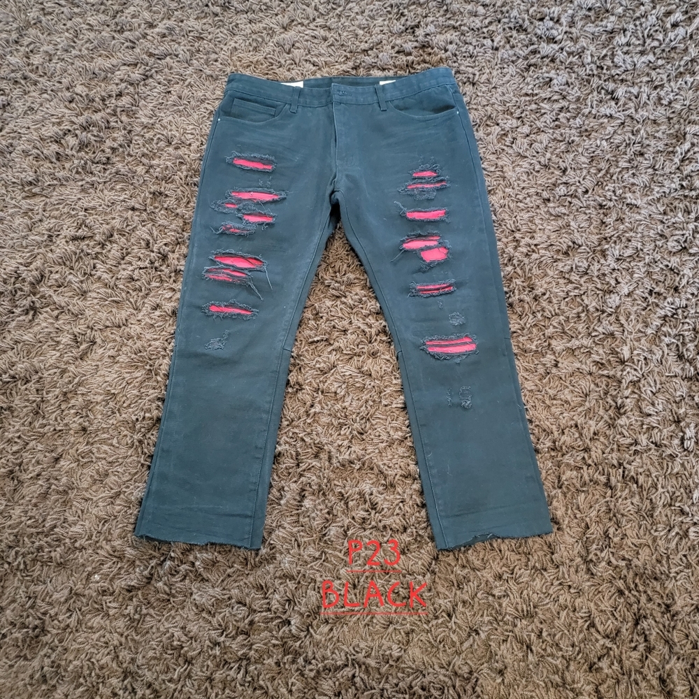 SMOKE RISE Jeans W40 L34 Distressed with Tears and Red under tears